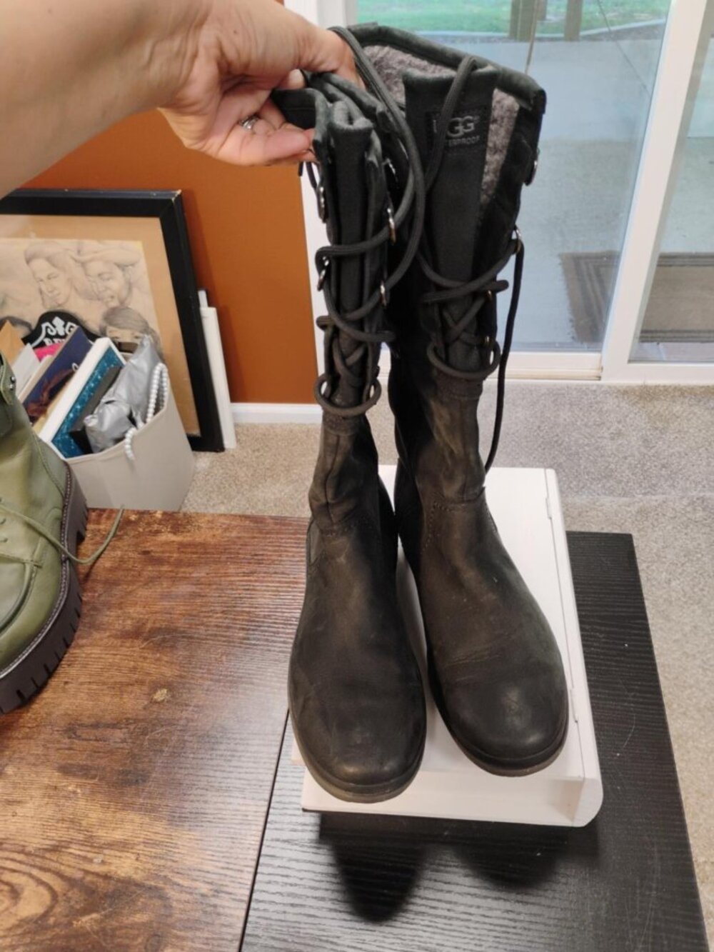 UGG Elsa Tall Black Waterproof Leather Boots 8.5
